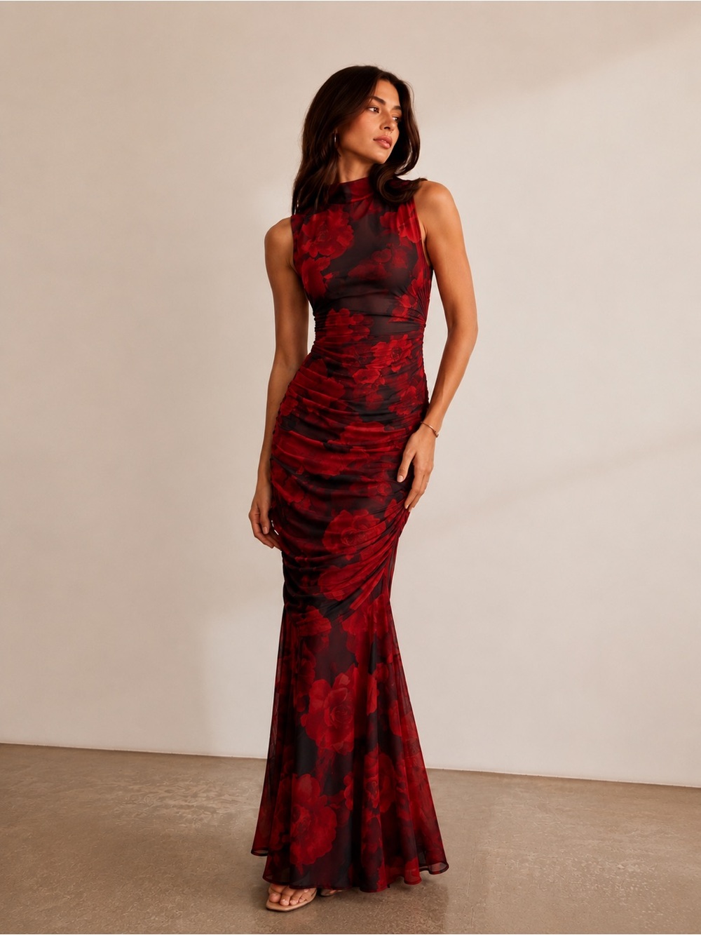 Sincerely Jules Ruched Floral Orchid Maxi Dress NWT